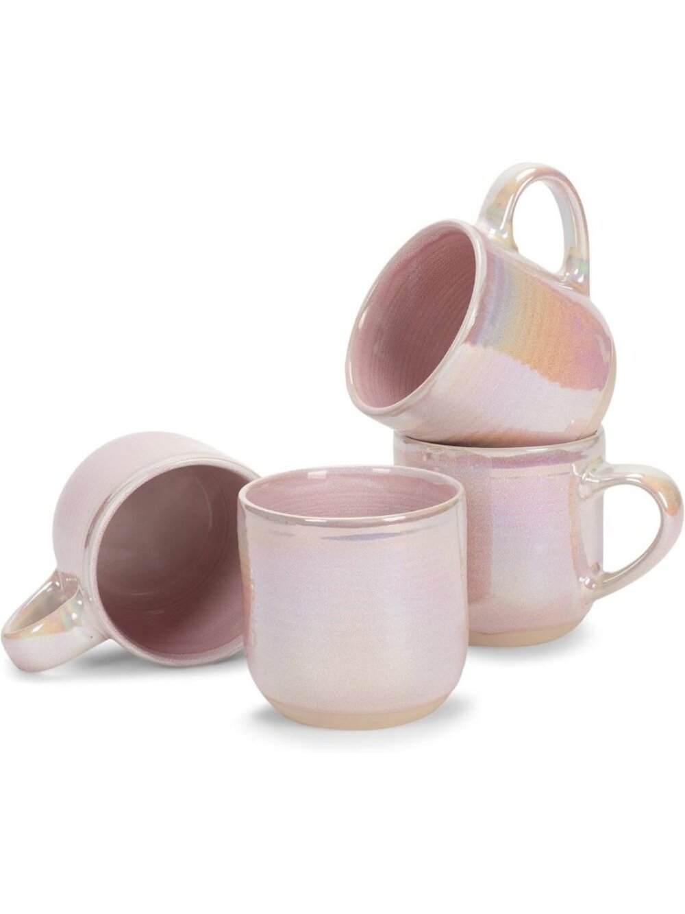 Set of 4 Large 17oz Glossy Ceramic Coffee Mugs with Comfort Handles - Rose Pink